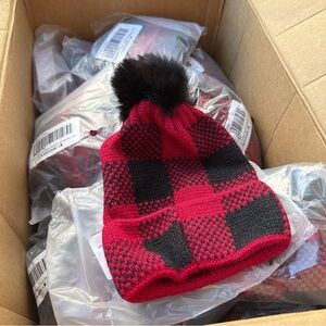 70 new toddler red plaid knit beanie hat